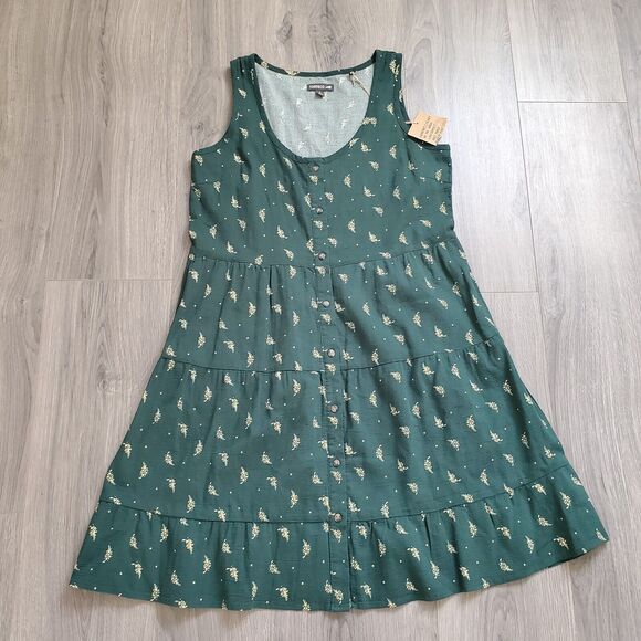 Toad and Co Dress Women's Small Green Print Organic Cotton Sleeveless Sun Dress - Picture 4 of 12